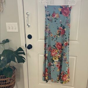 Floral Maternity Women's Maxi Skirt in Blue and Multicolor Flower Pattern